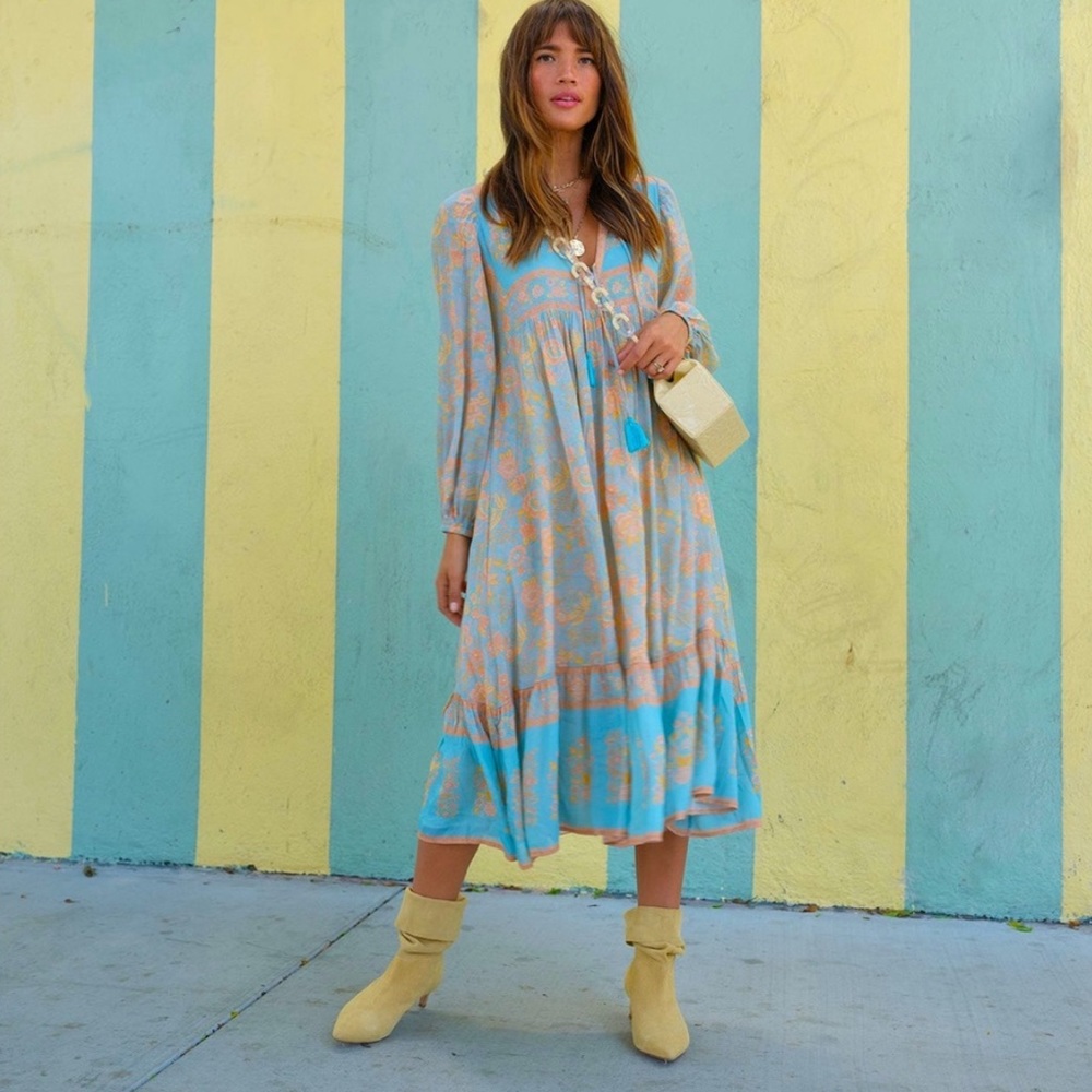 Spell & the Gypsy Juniper Boho Dress Eggshell Blue Size XS